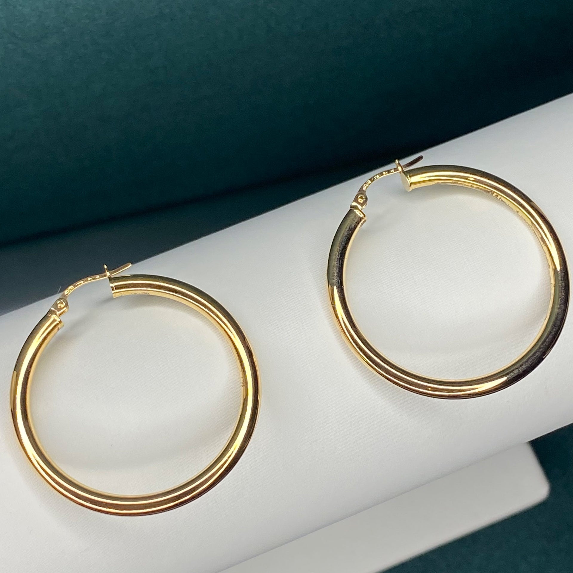 36mm Round Tube Hoop Earrings 9ct Gold