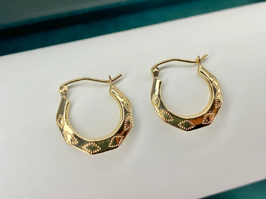 9ct solid Gold Traditional Fancy Creole Earrings 16mm