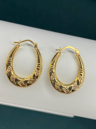 9ct solid Gold Fancy Oval Creole Earrings