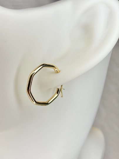 9ct solid Gold Octagon Hoop Tube Earrings 20mm