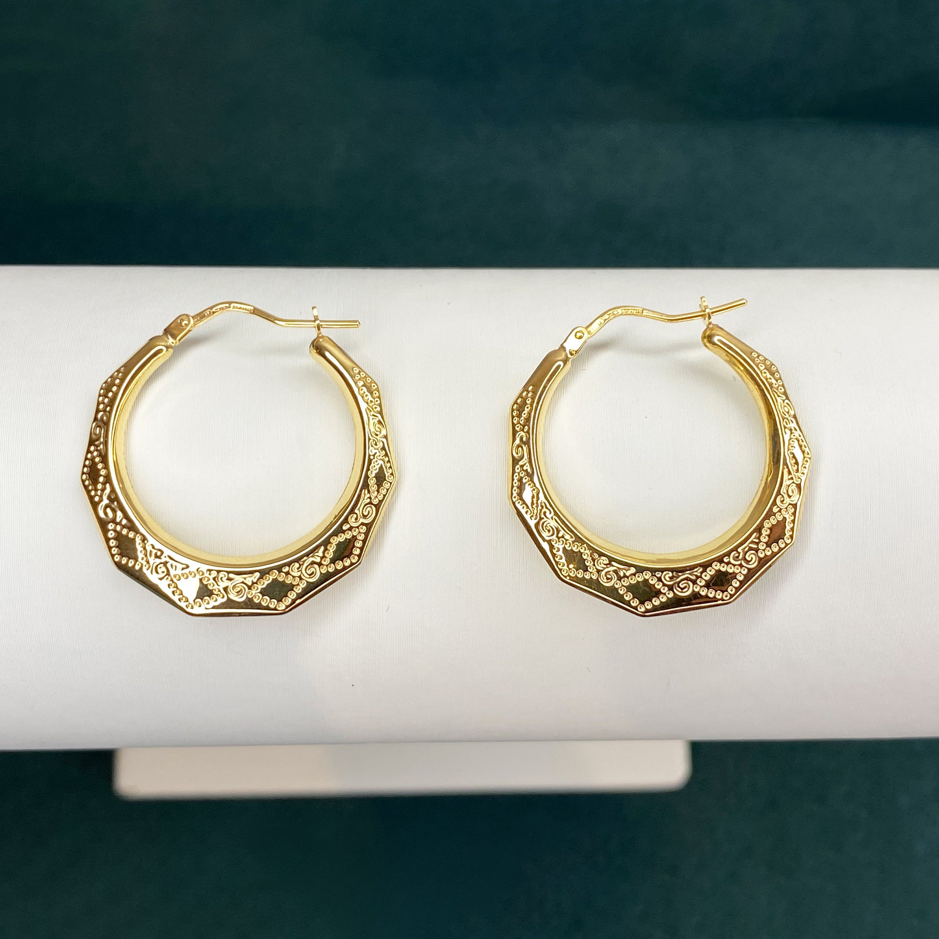 9ct solid Gold Traditional Fancy Creole Earrings 30mm