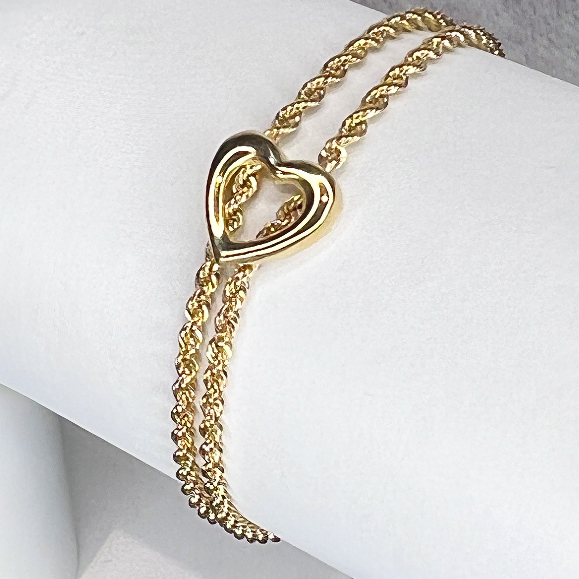 9ct Solid Gold Double Rope Heart Bracelet